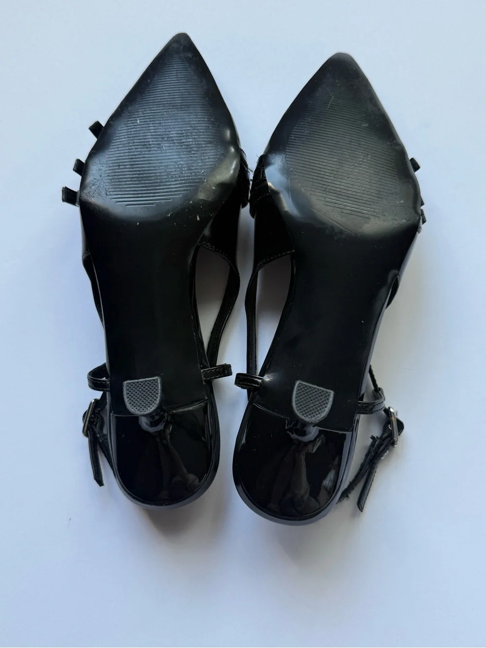 Steve Madden Women’s Black Pointed Slingback Kitten Heels with Buckle Straps